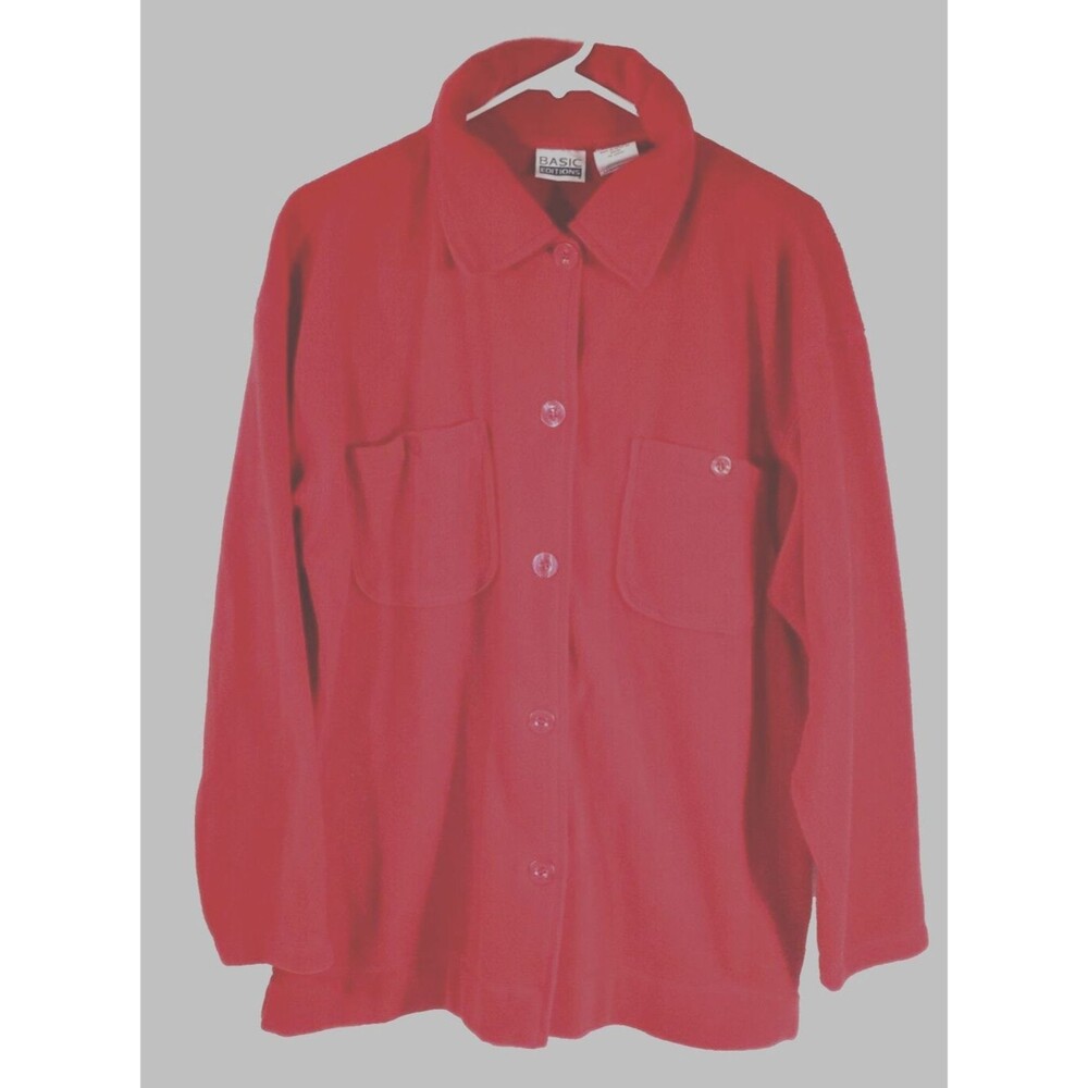 Basic Editions Shirt Size Medium 100% Polyester Button Up Red Flannel #D07